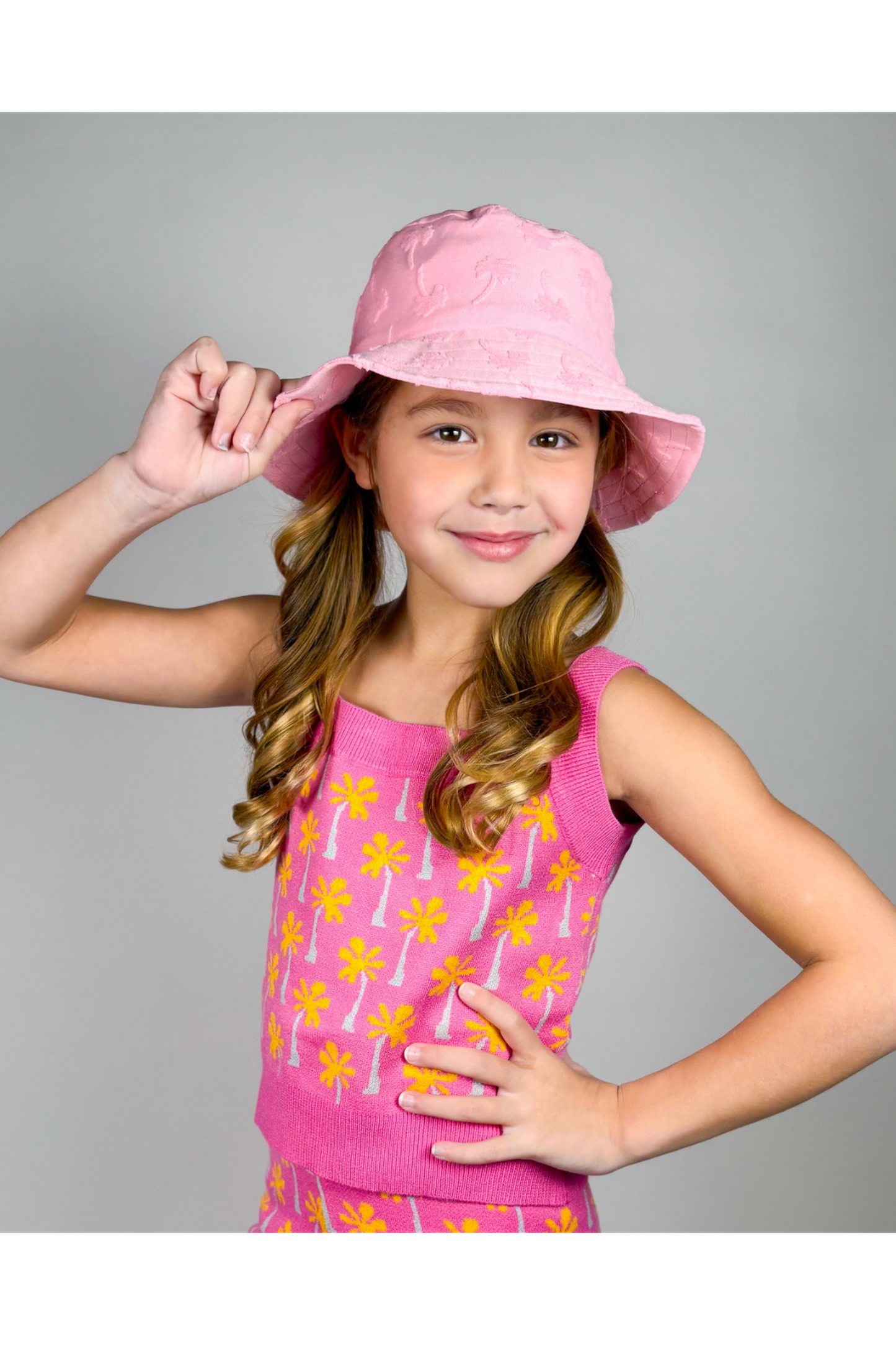 Pink Palm Print Bucket Hat