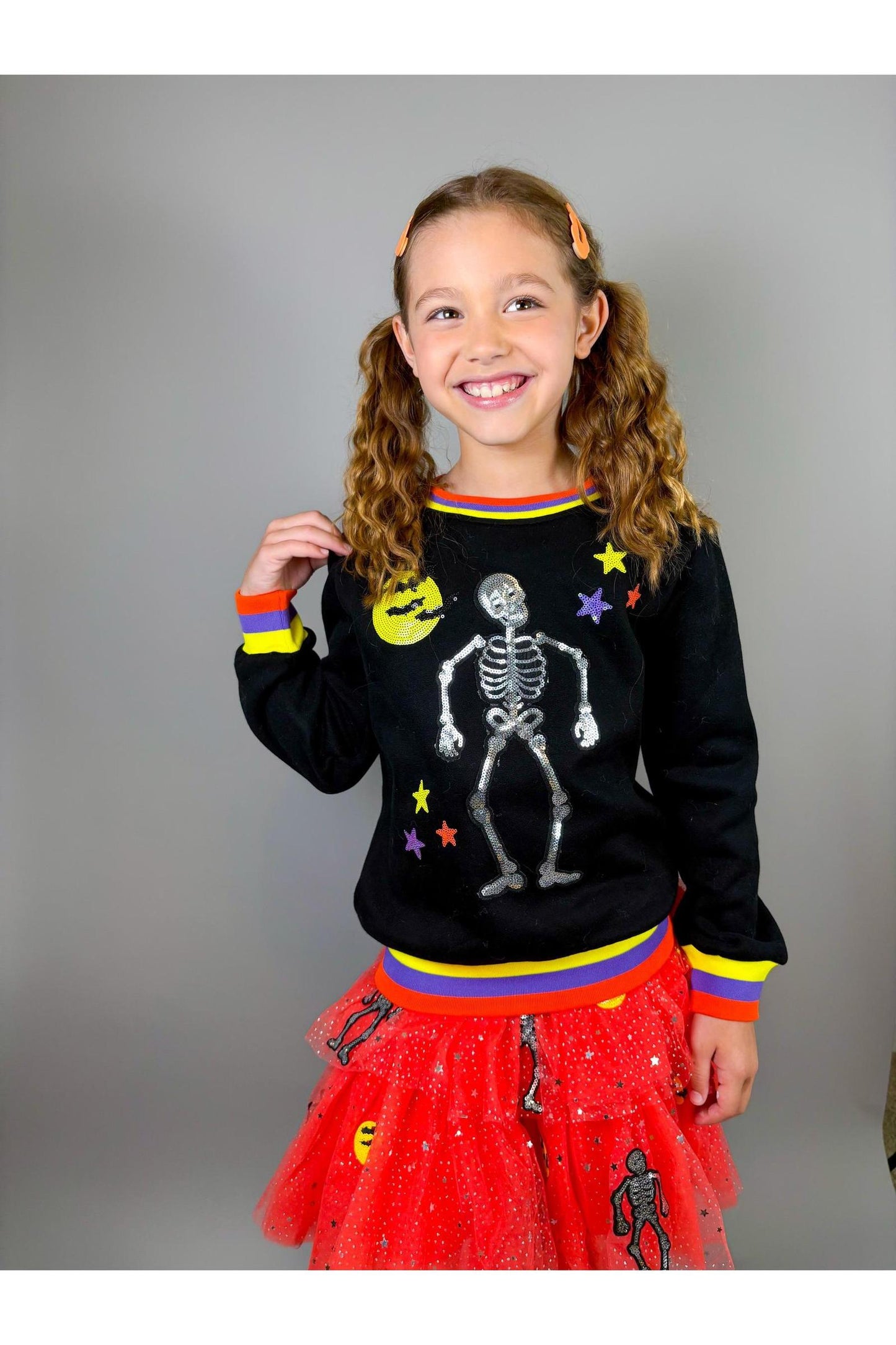 Halloween Skeleton Patched Crewneck