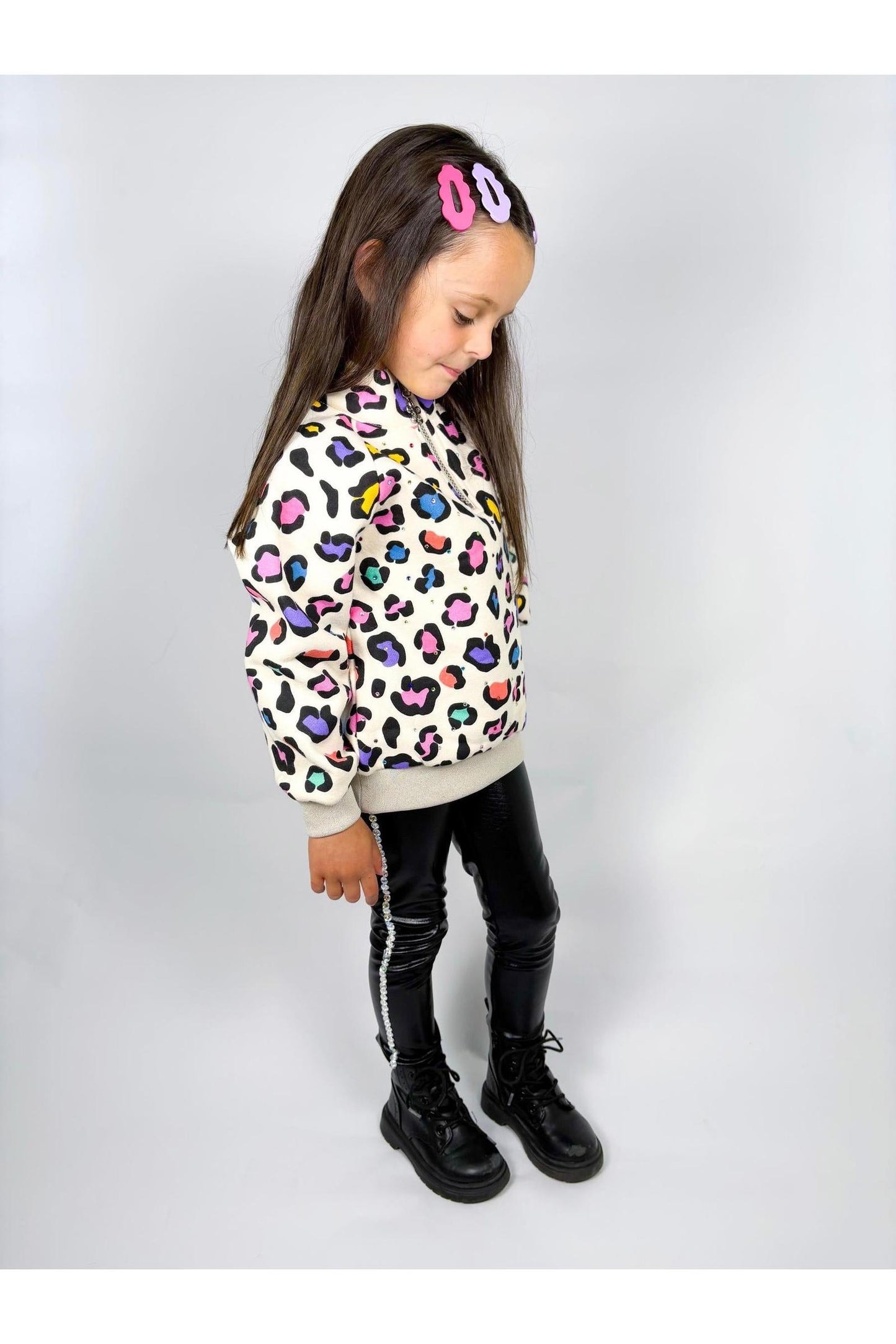Leopard Gem 3/4 Zip Crewneck