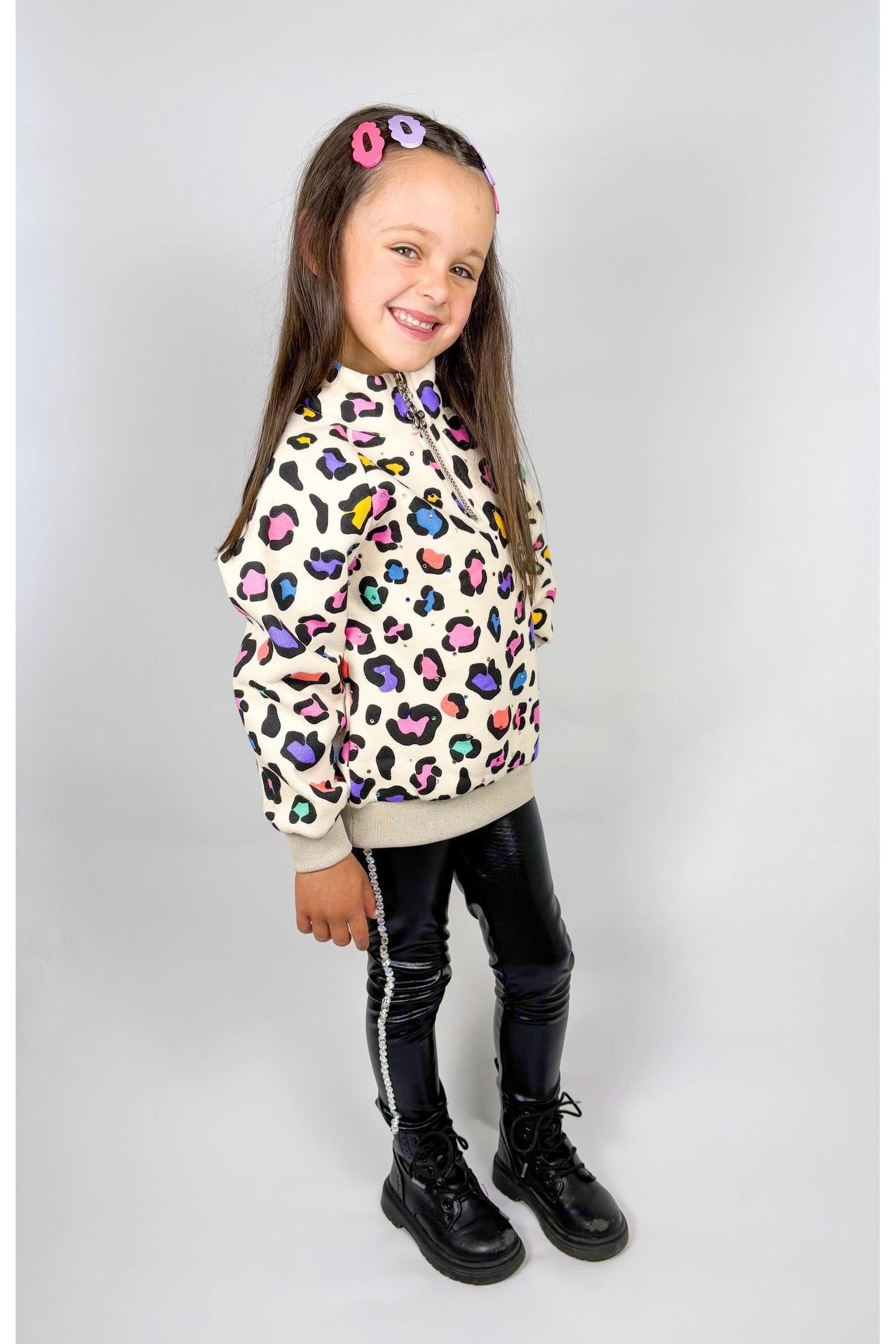 Leopard Gem 3/4 Zip Crewneck