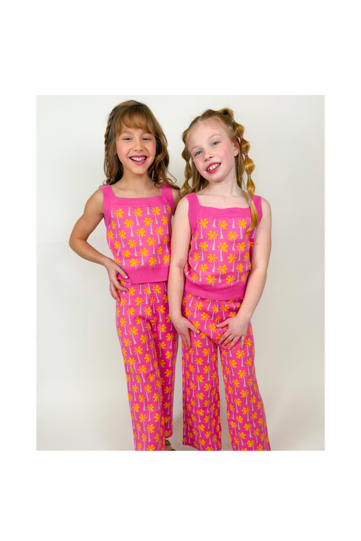 Pink Palm Tree Print Top and Pant Knit Set
