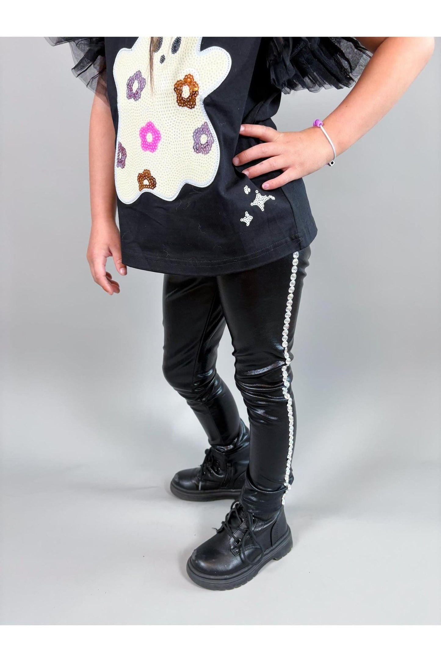 Vegan Patent Leather Spandex Pants – Gem-Embellished