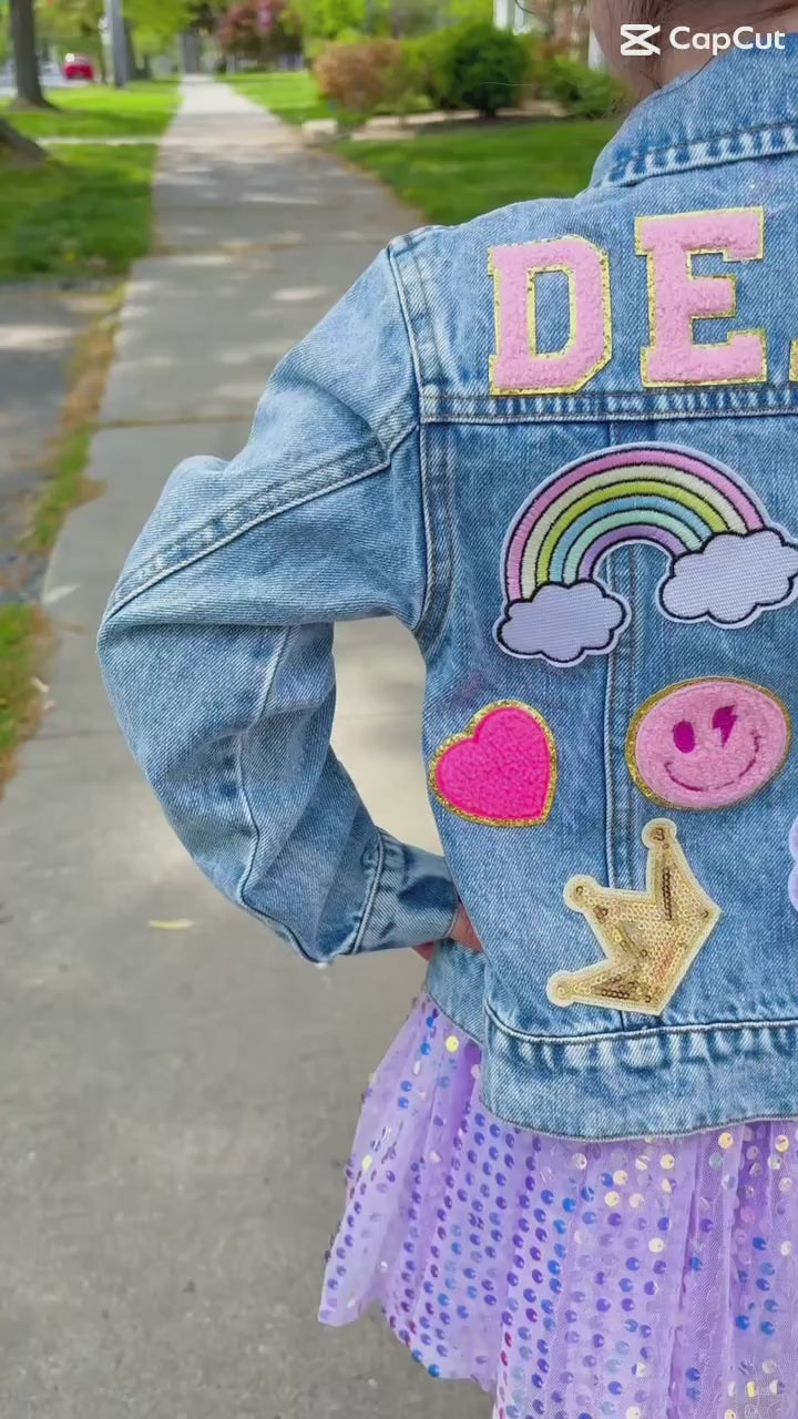 Load and play video in Gallery viewer, Personalized Patched Denim Jacket (PRE-ORDER - Early DEC SHIP)