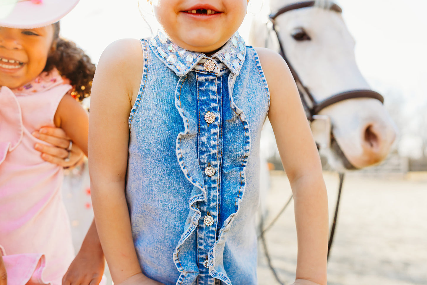 Ruffle Gem Denim Dress