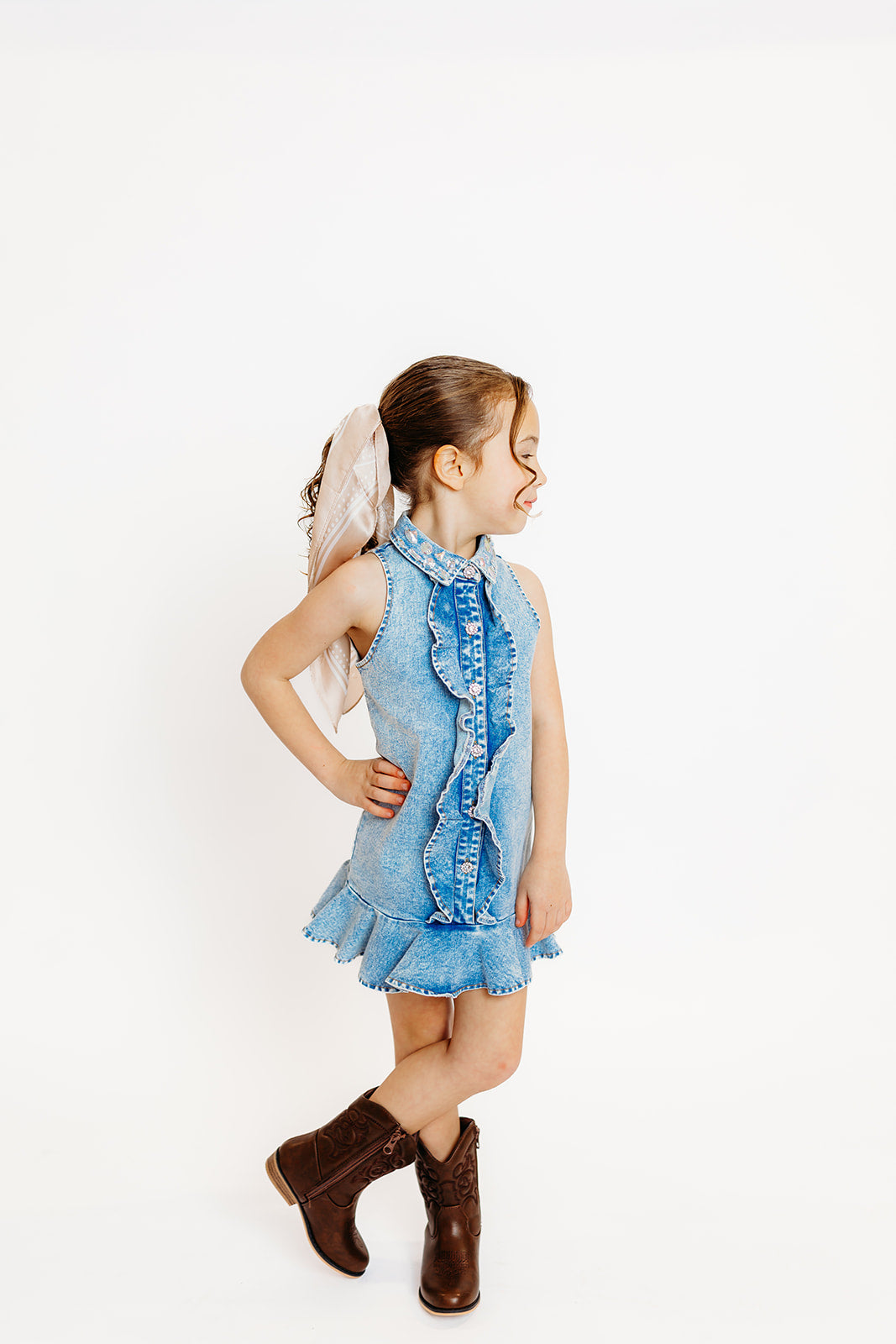 Ruffle Gem Denim Dress
