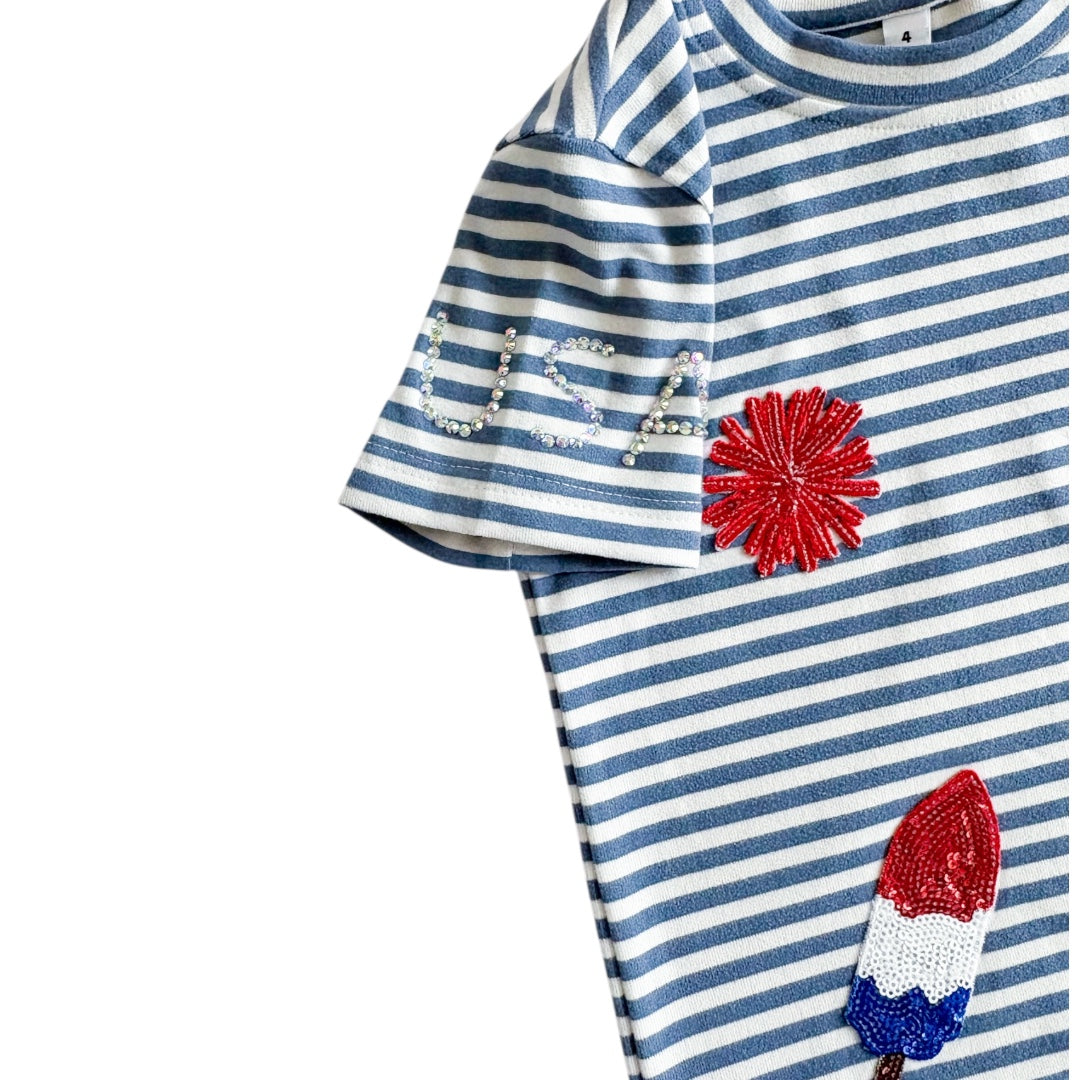 Striped Australian Terry Cotton Fourth of July Patch Top