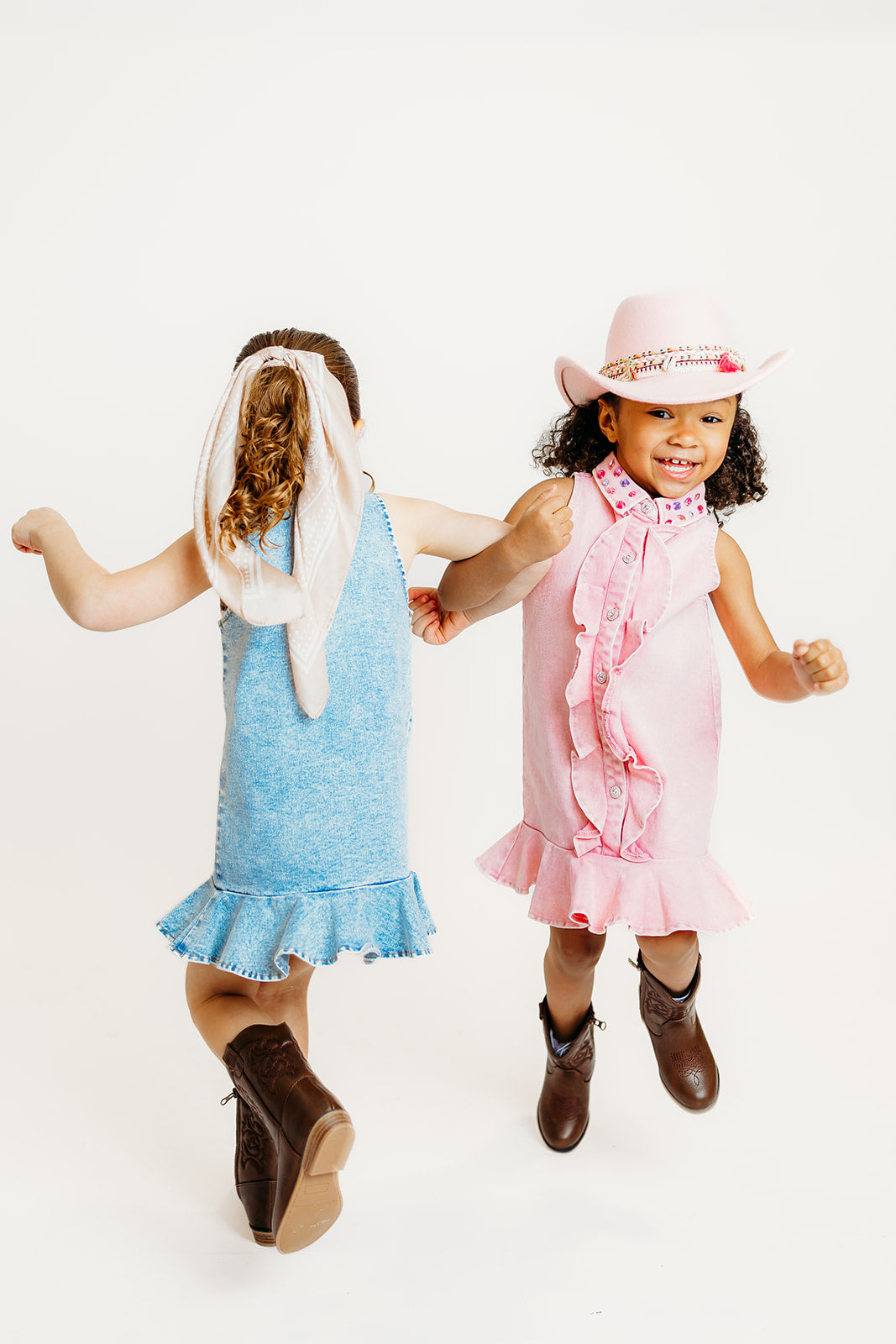 Pink Ruffle Gem Denim Dress