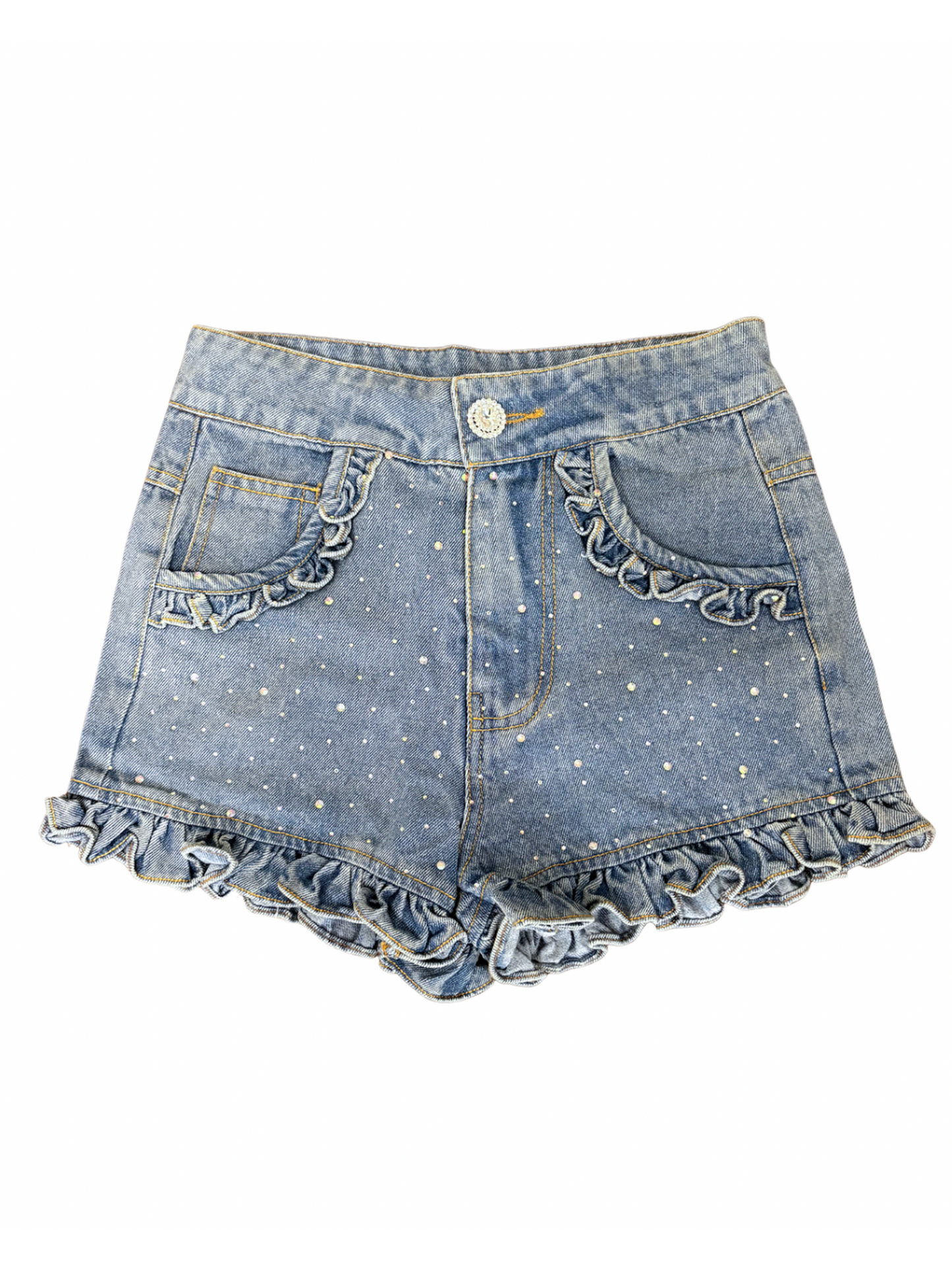 Denim Ruffle Gem Shorts (PREODER SHIPPING 6/25)