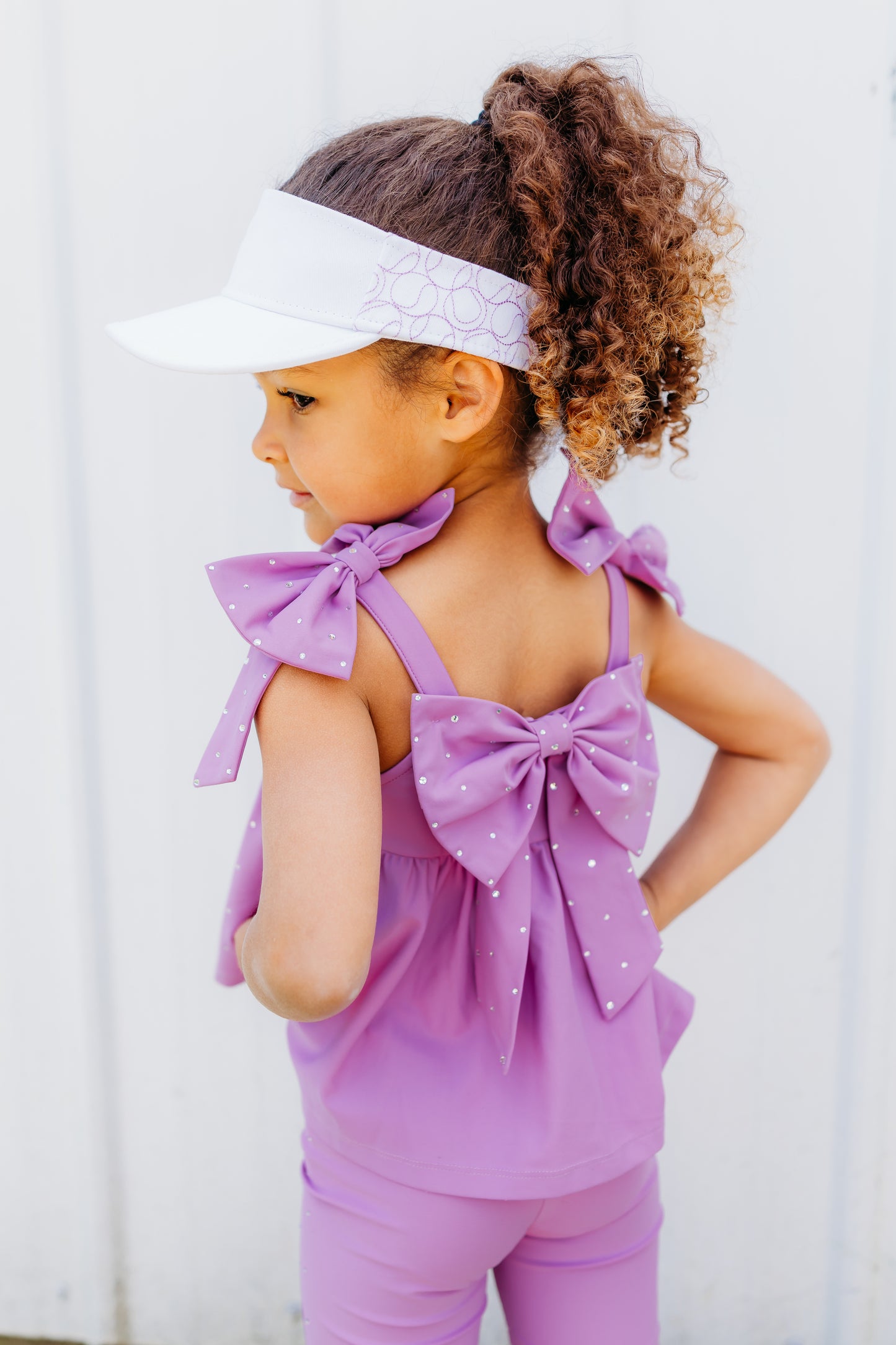Lavender Bow Two-Piece Gem Stamped Athletic Set (PREORDER: MID-JUNE SHIP)