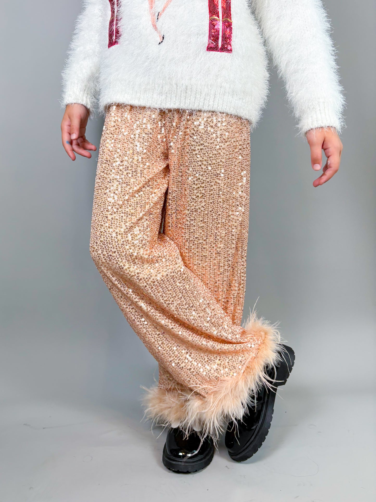 Sequin Wide Leg Feather Pants