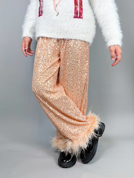 Sequin Wide Leg Feather Pants