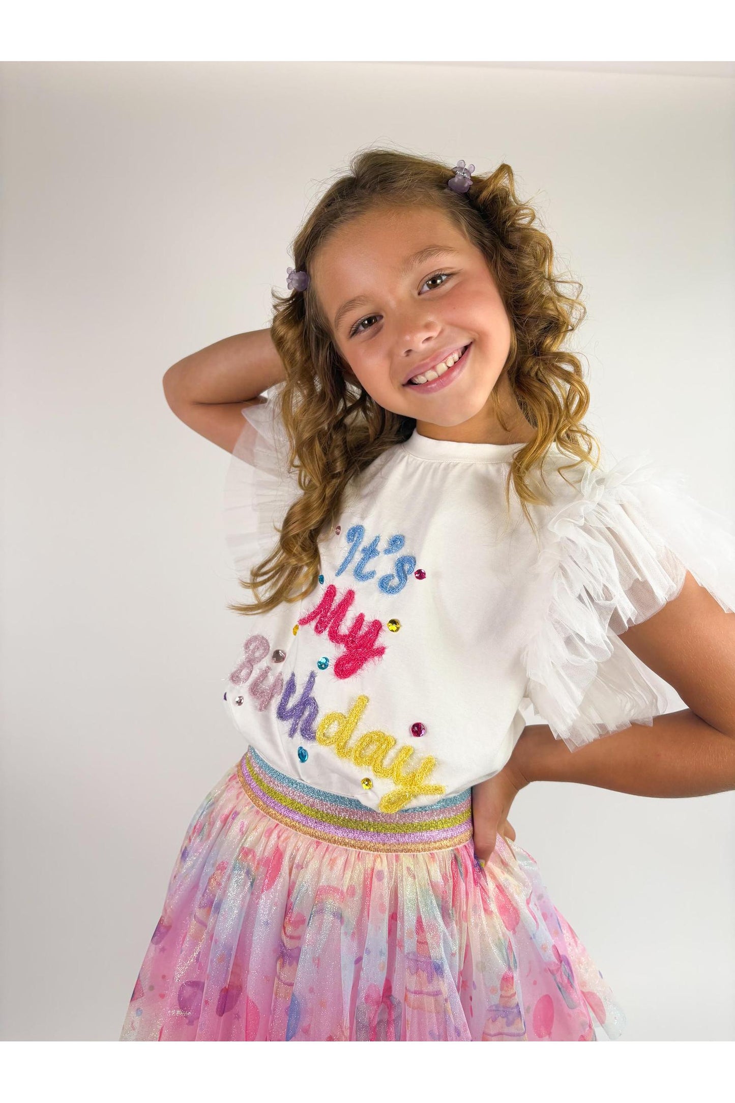 "It's My Birthday" Tulle Sleeve Top