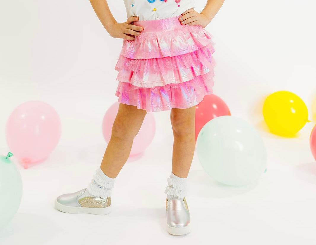 Pink Metallic and Tulle Layered Skort