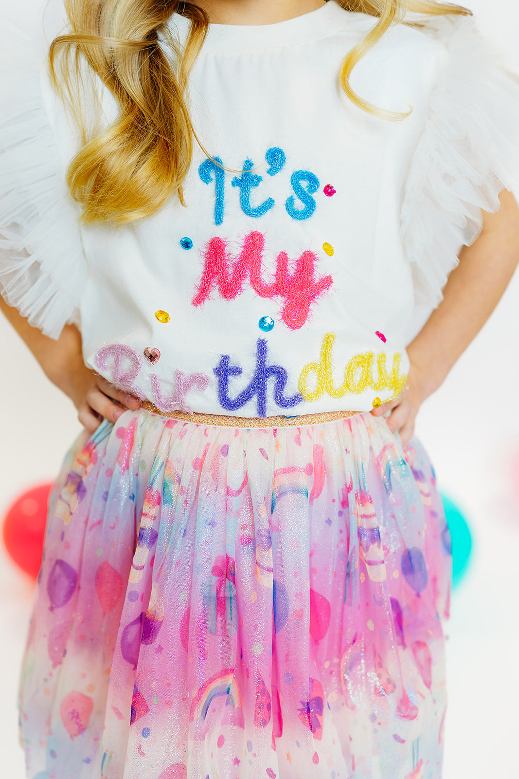 "It's My Birthday" Tulle Sleeve Top