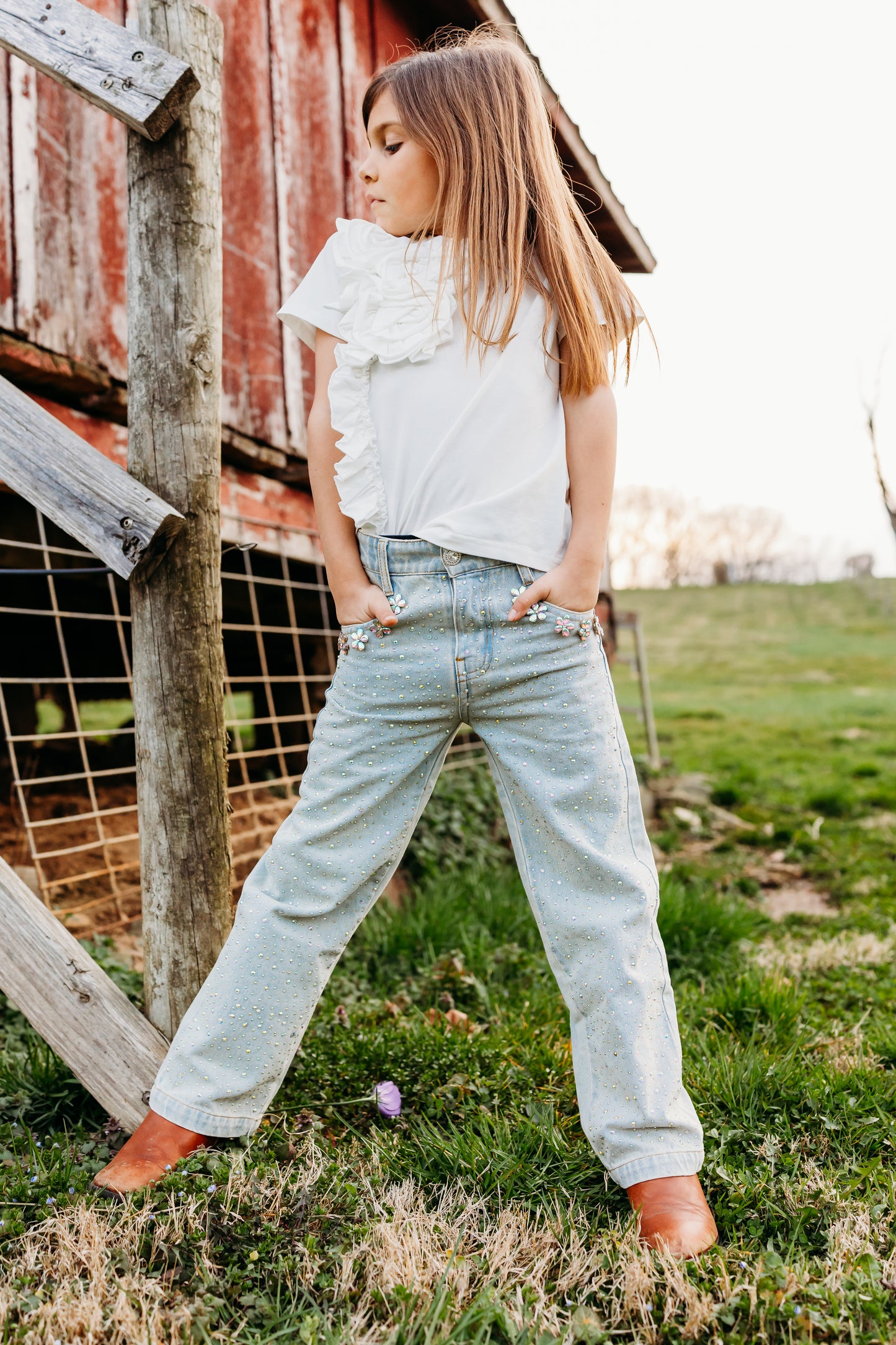 Wide Leg Gem Embellished Jeans