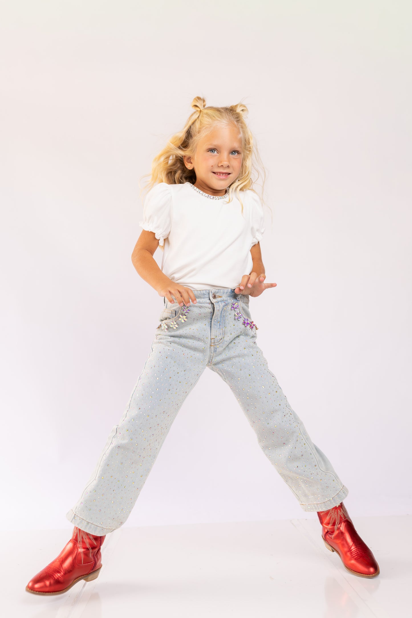 Wide Leg Gem Embellished Jeans