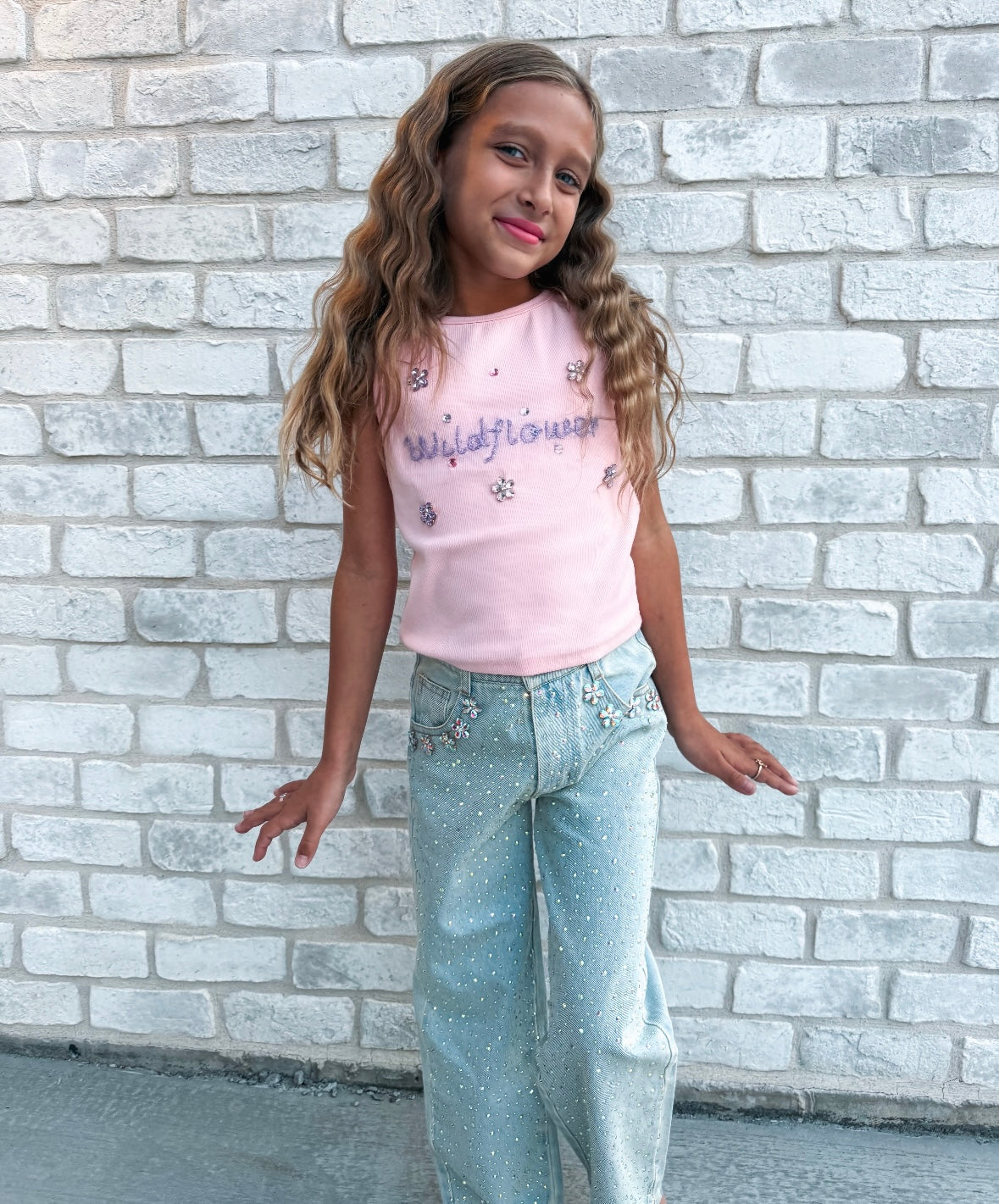 Wide Leg Gem Embellished Jeans (PRE-ORDER: SHIP END OF OCTOBER)