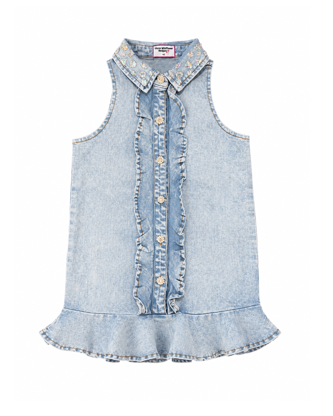 denim dress with frills Nola Ruffle Strap Mini Light 80% Cotton 20% Polyester Fit Denim ruffle dress