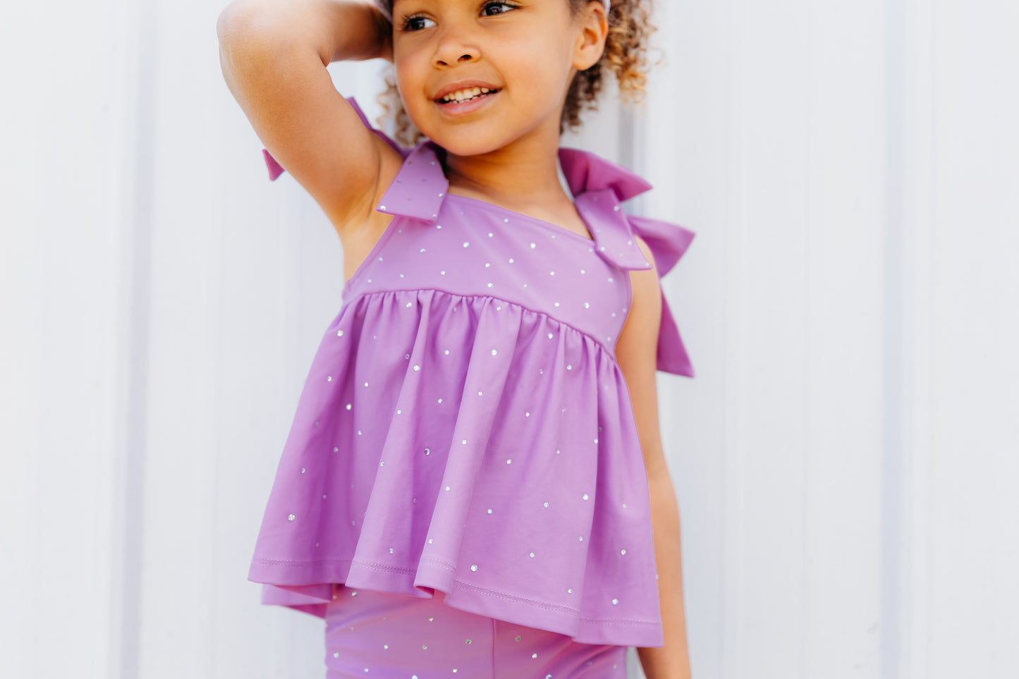 Lavender Bow Two-Piece Gem Stamped Athletic Set (PREORDER: MID-JUNE SHIP)
