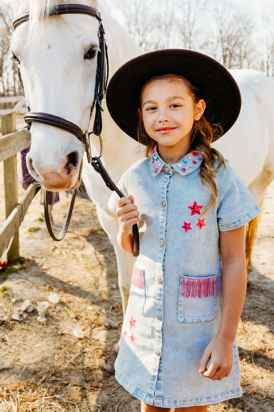 Dolly Denim Dress Three Wildflower Designs Dolly Denim Dress Three Wildflower Designs
