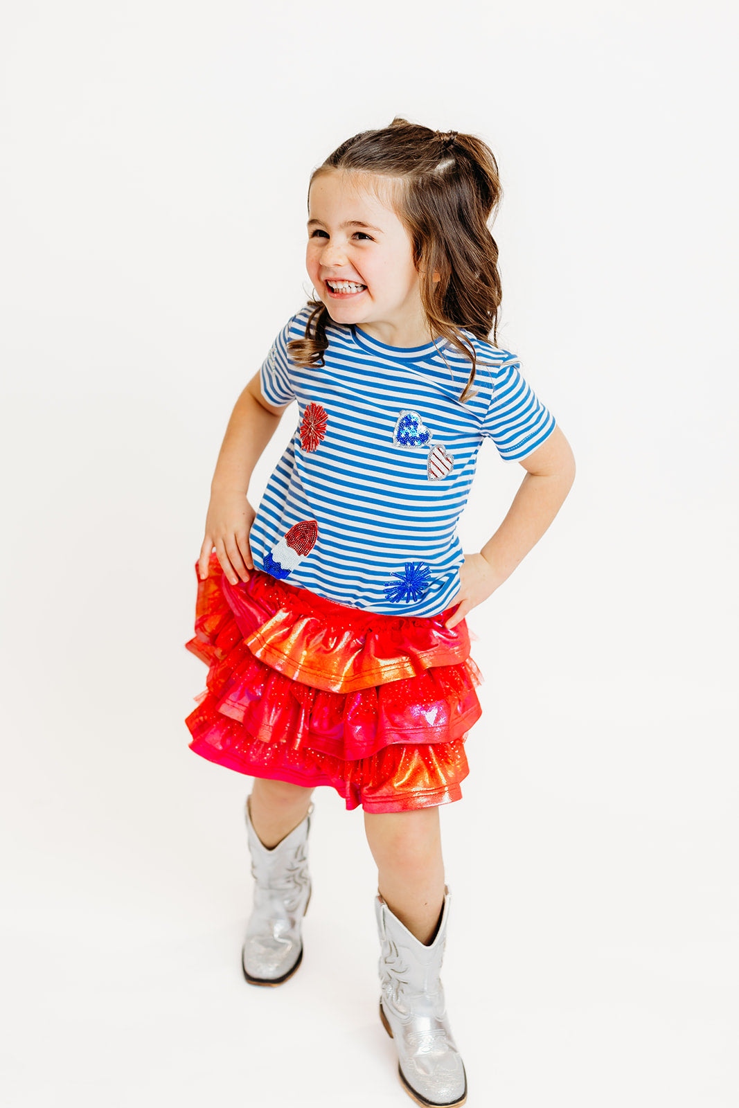 Striped Australian Terry Cotton Fourth of July Patch Top