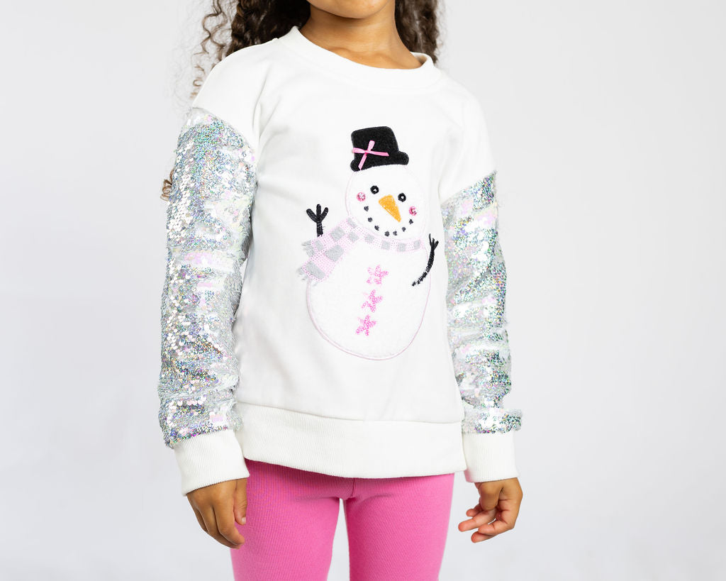 Snowman Sequin Sleeve Crewneck