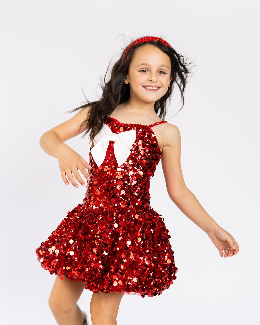 Red Sequins Bubble Bow Dress
