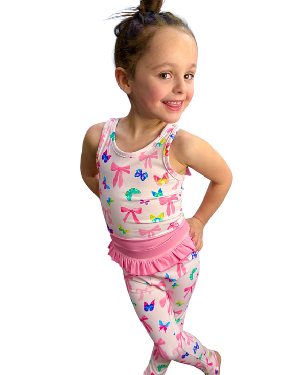 Bow and Butterfly Print Pant and Tank Athletic Set