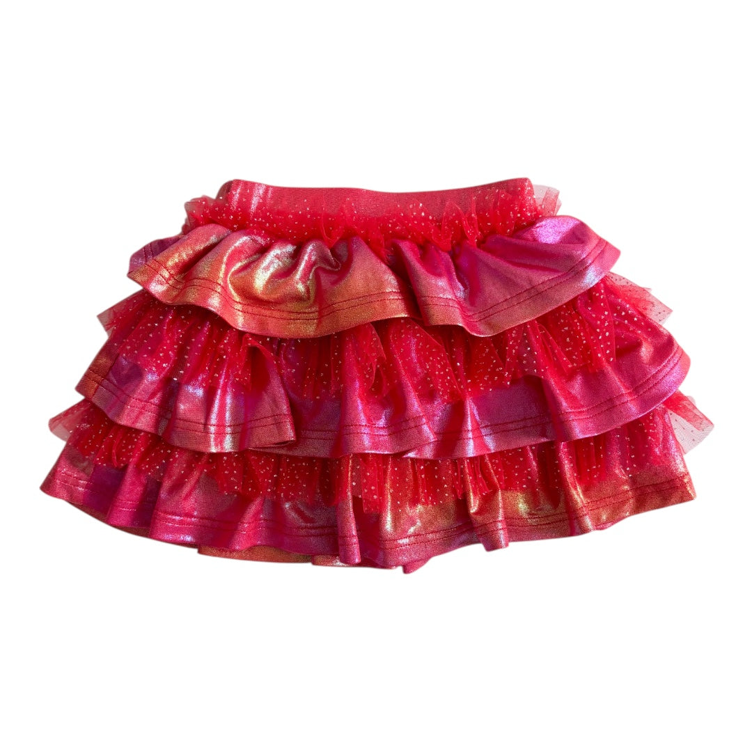 Red Metallic and Tulle Layered Skort