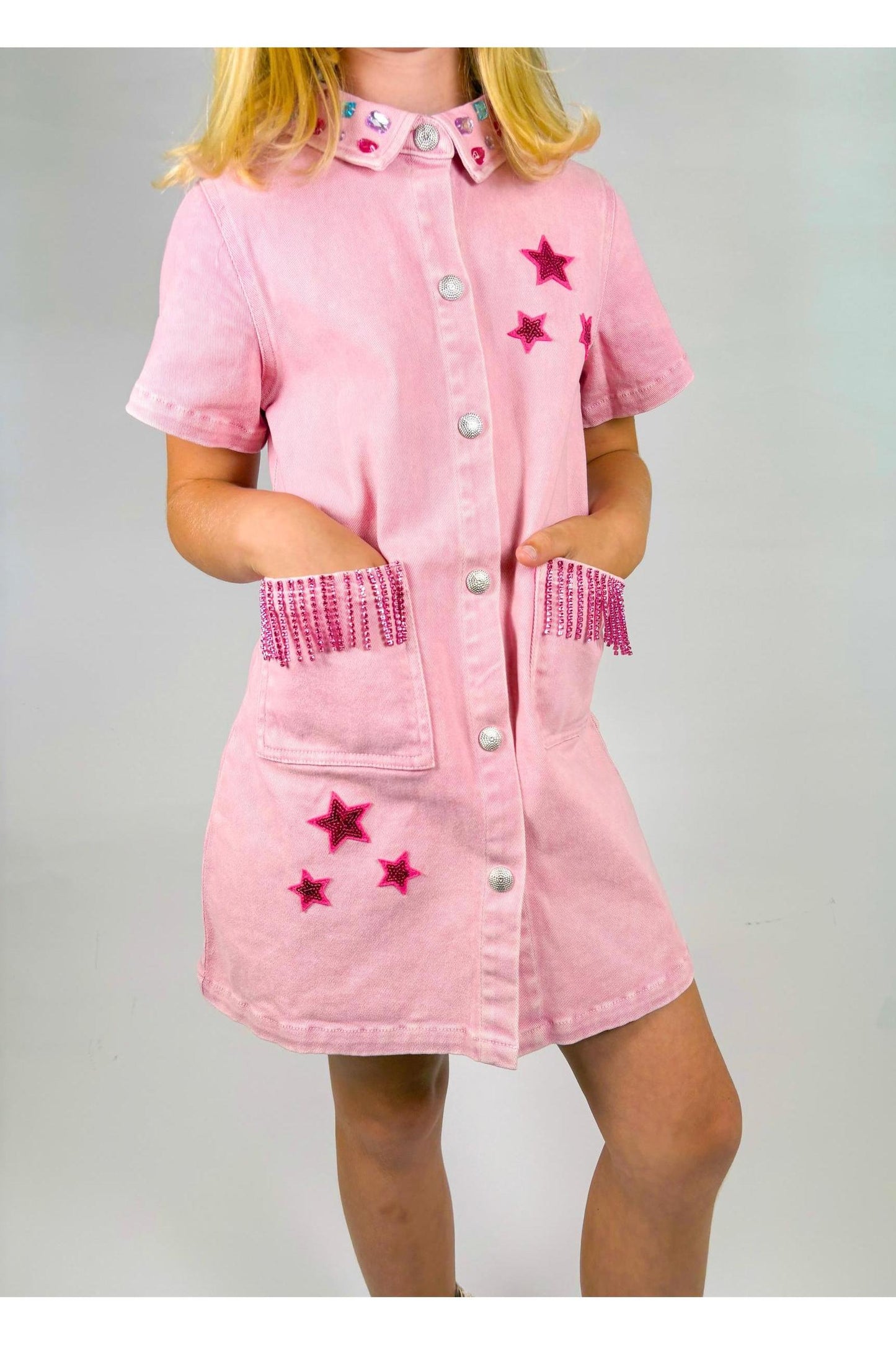Pink Fringe Denim Dress 9 Pink Fringe Denim Dress 9