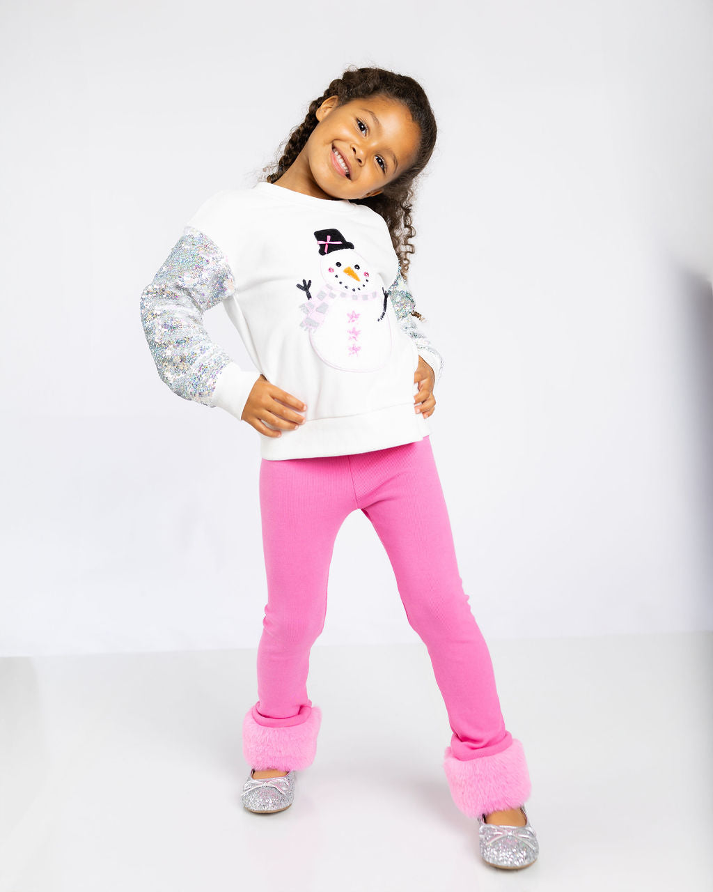 Snowman Sequin Sleeve Crewneck