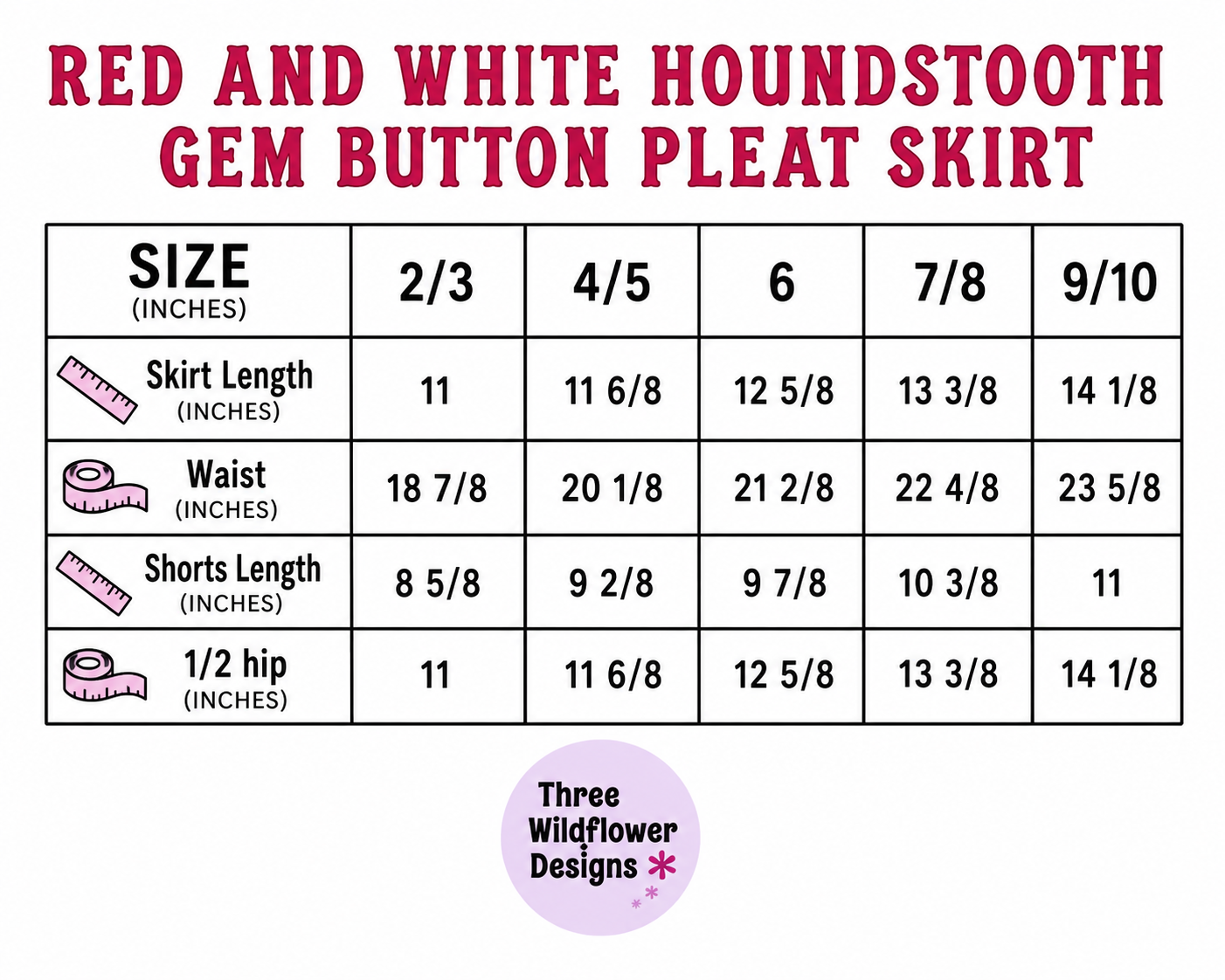 Red and White Houndstooth Gem Button Pleat Skirt (PREORDER)