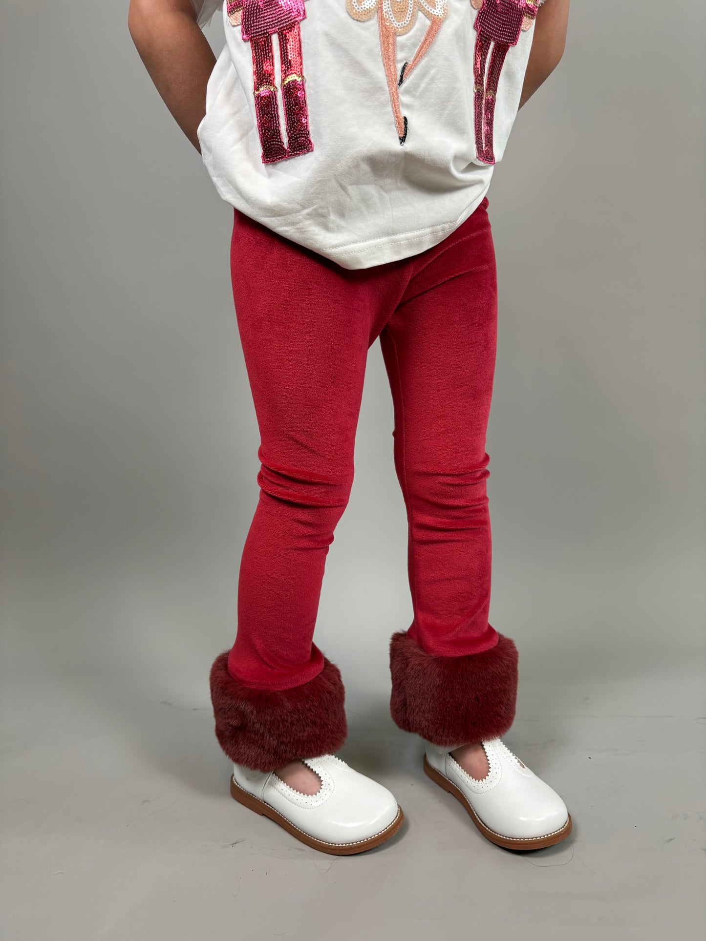 Red Fur Cuffed Leggings