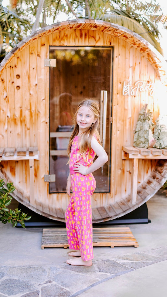 Pink Palm Tree Print Top and Pant Knit Set