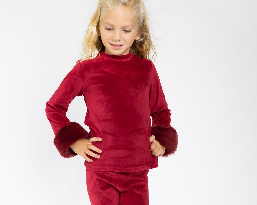 Red Velour Fur Cuffed Set