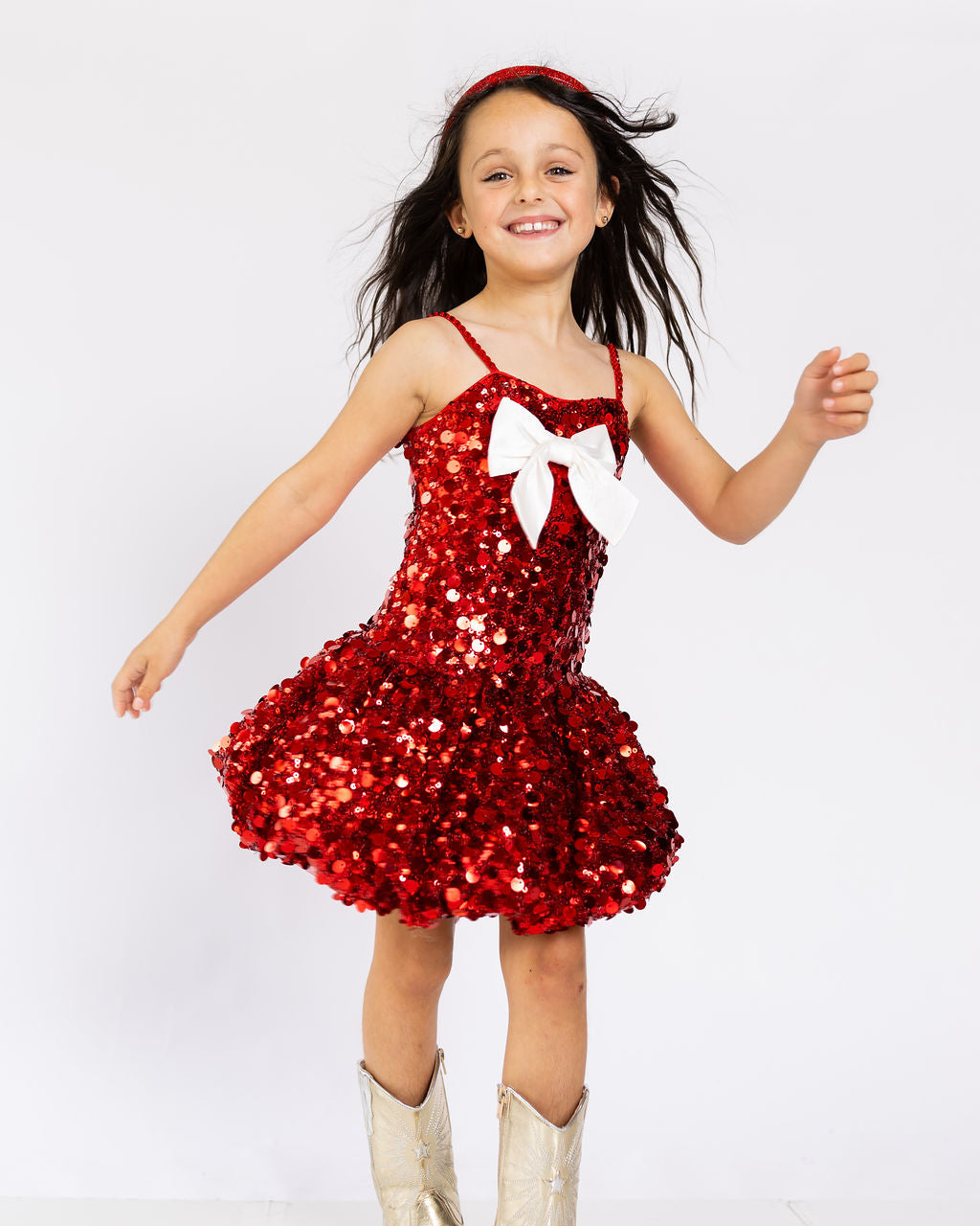 Red Sequins Bubble Bow Dress