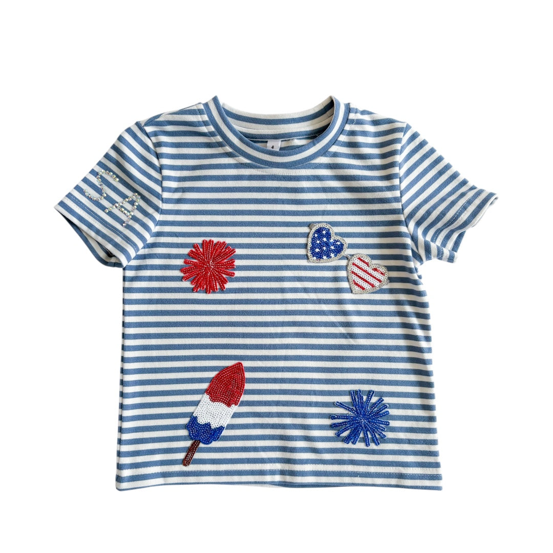 Striped Australian Terry Cotton Fourth of July Patch Top