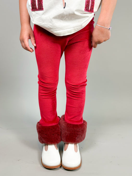 Red Fur Cuffed Leggings
