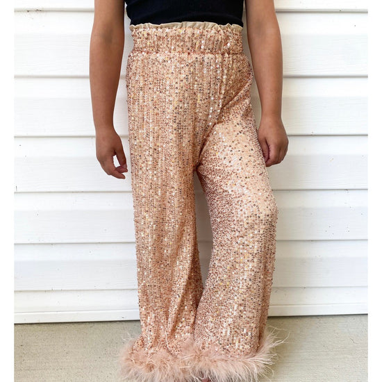 Sequin Wide Leg Feather Pants