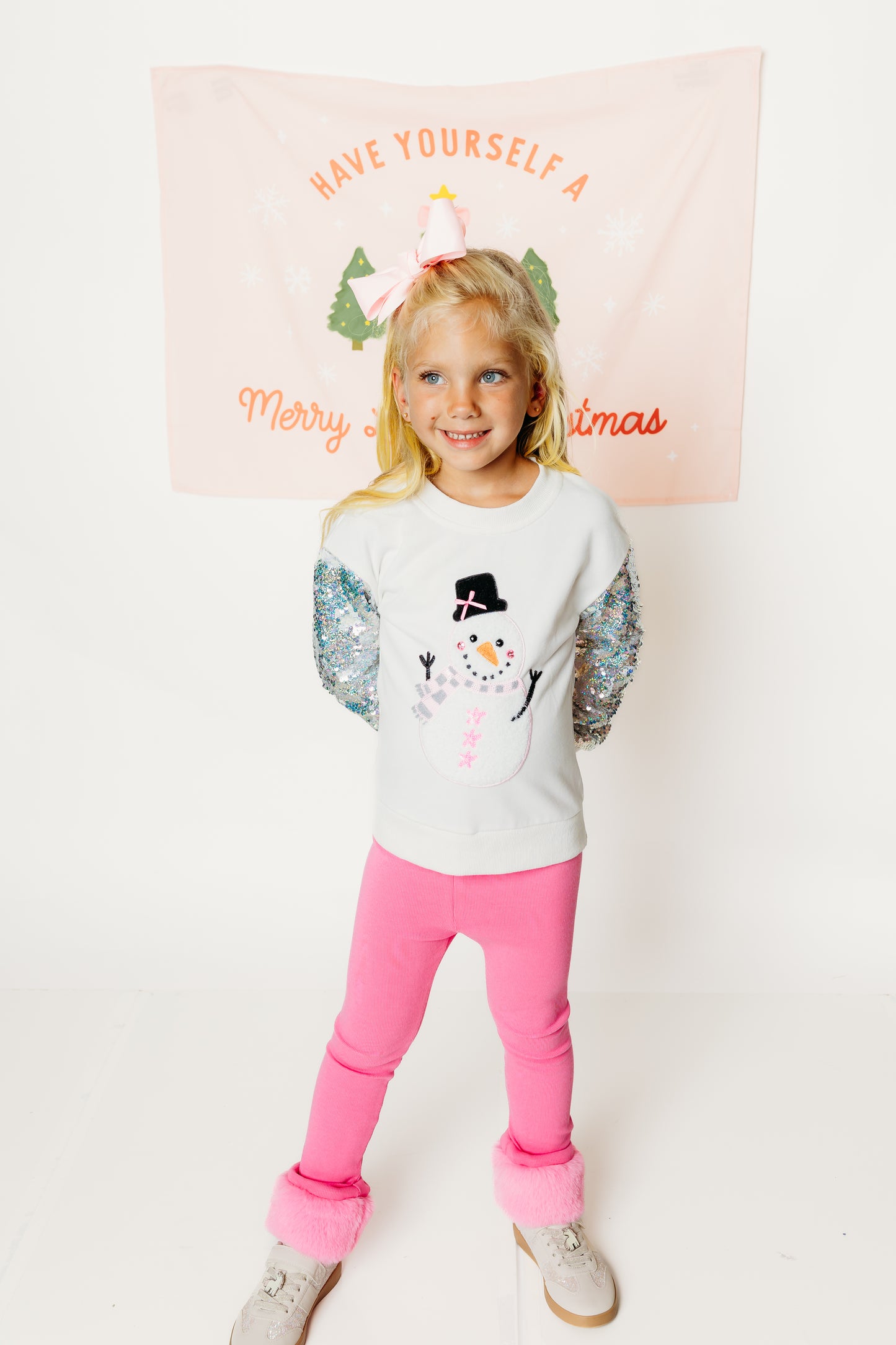 Snowman Sequin Sleeve Crewneck (PREORDER)