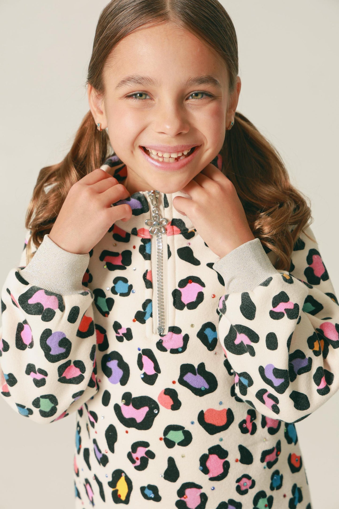 Leopard Gem 3/4 Zip Crewneck