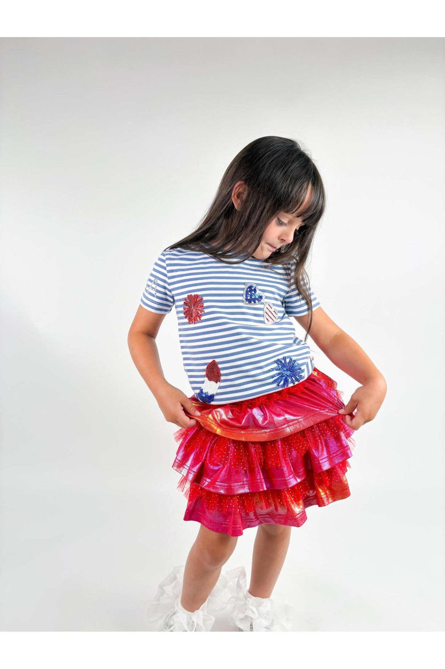 Red Metallic and Tulle Layered Skort