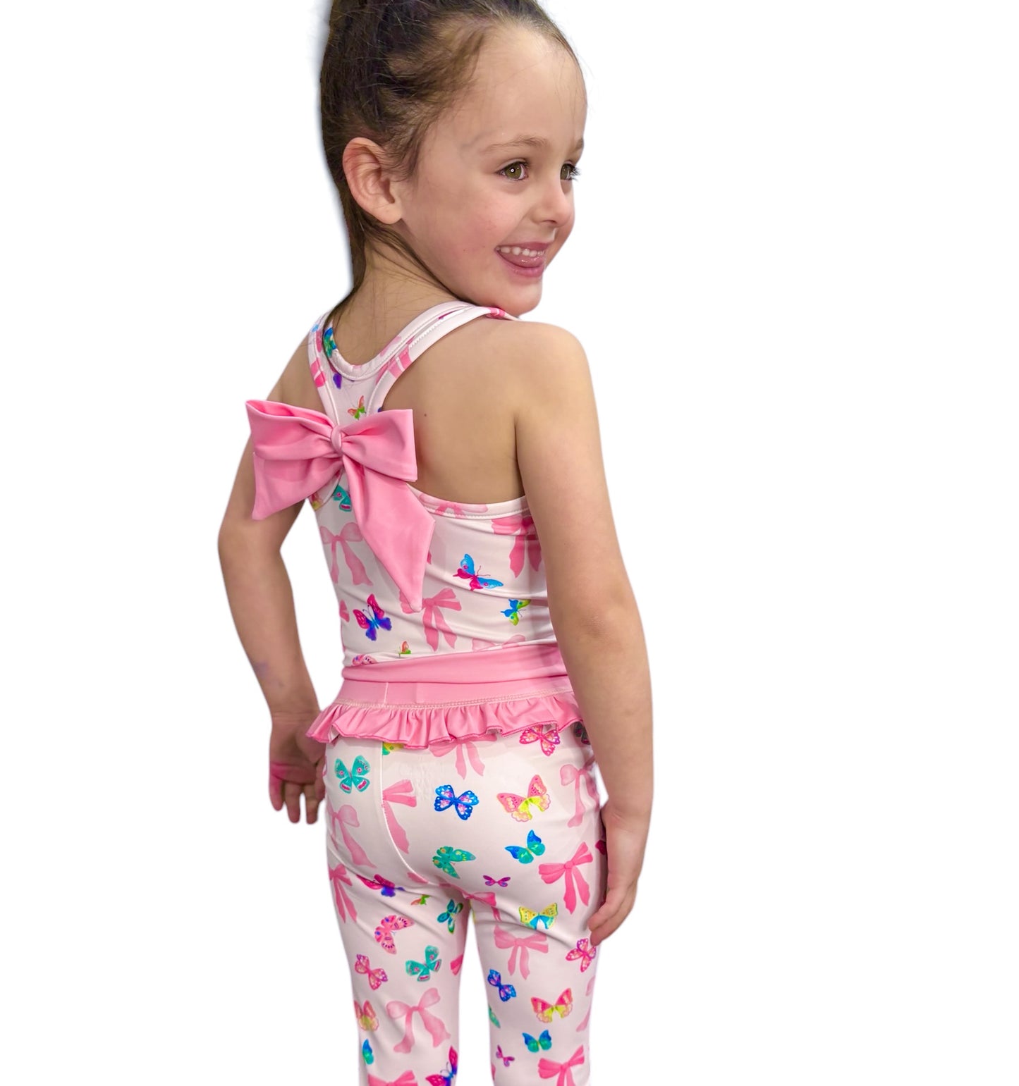 Bow and Butterfly Print Pant and Tank Athletic Set
