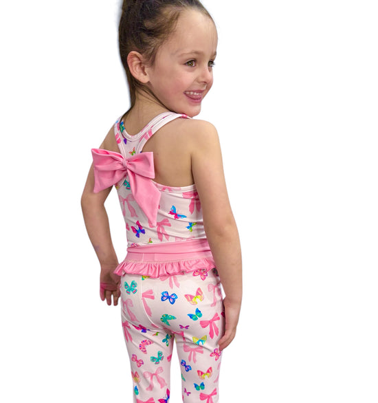 Bow and Butterfly Print Pant and Tank Athletic Set