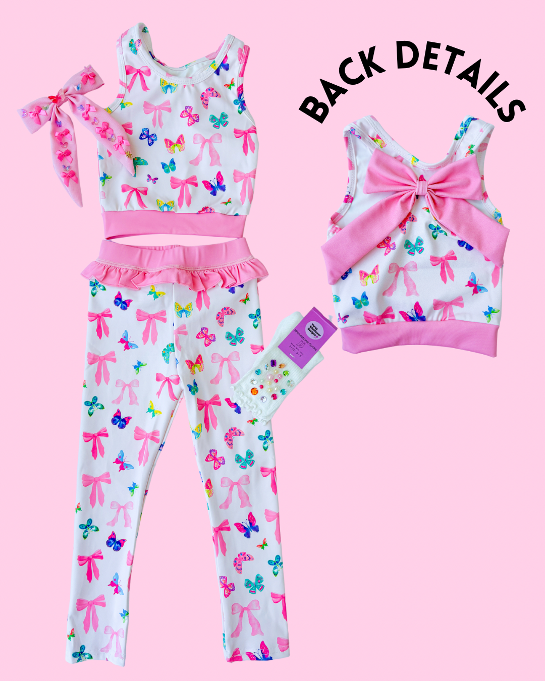 Bow and Butterfly Print Pant and Tank Athletic Set