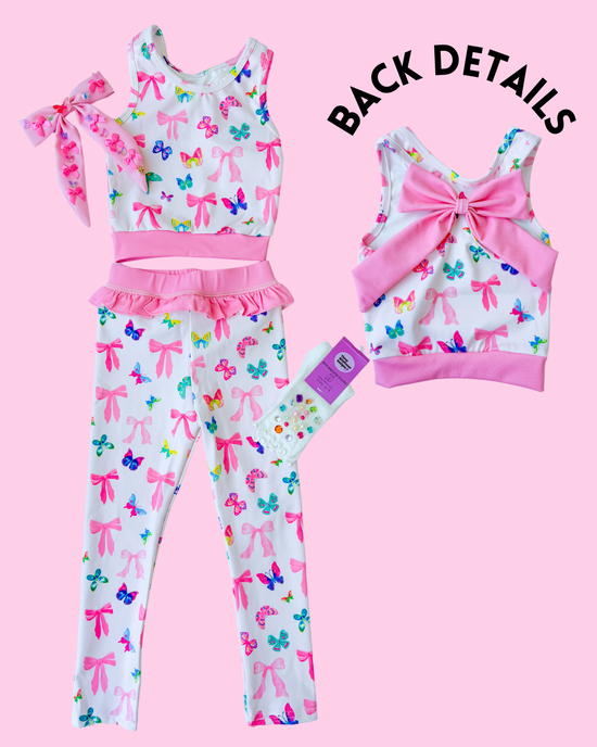 Bow and Butterfly Print Pant and Tank Athletic Set