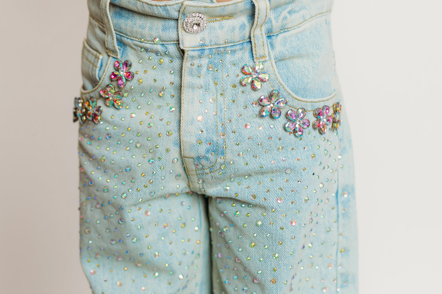 Wide Leg Gem Embellished Jeans