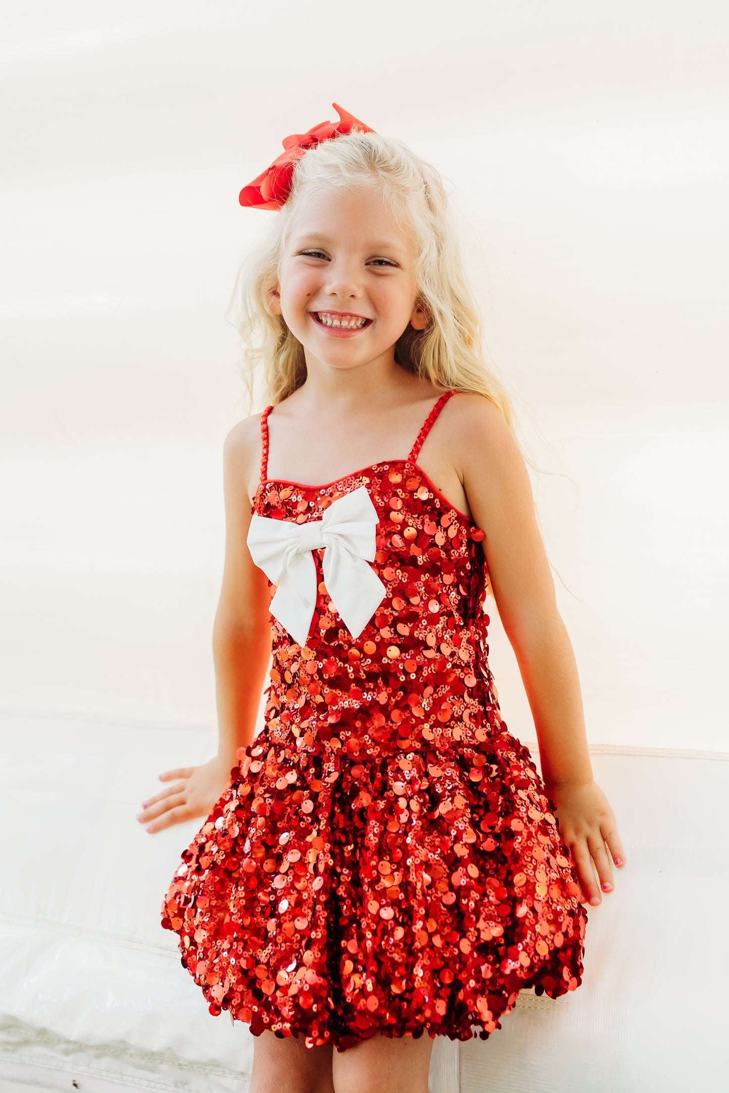 Red Sequin Bubble Bow Dress (PREORDER)