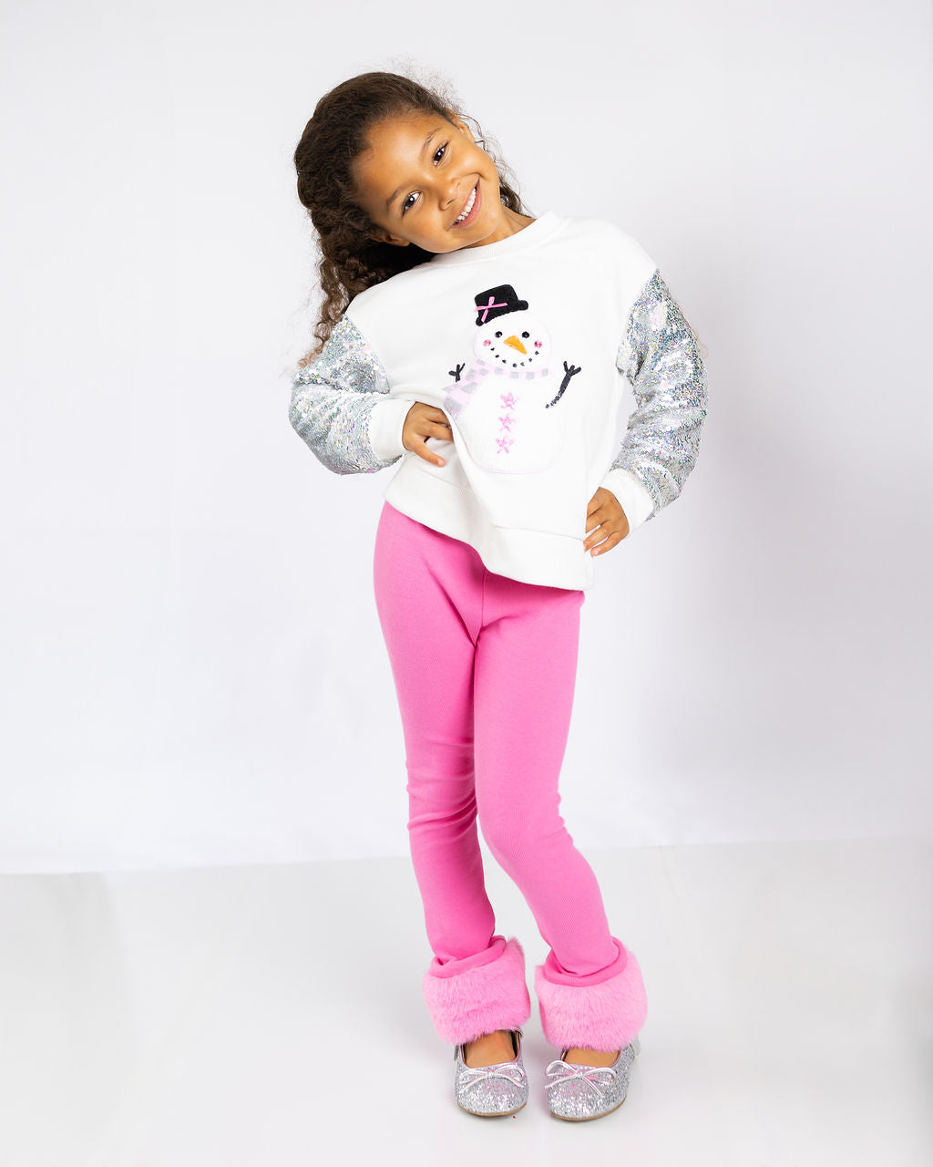 Snowman Sequin Sleeve Crewneck