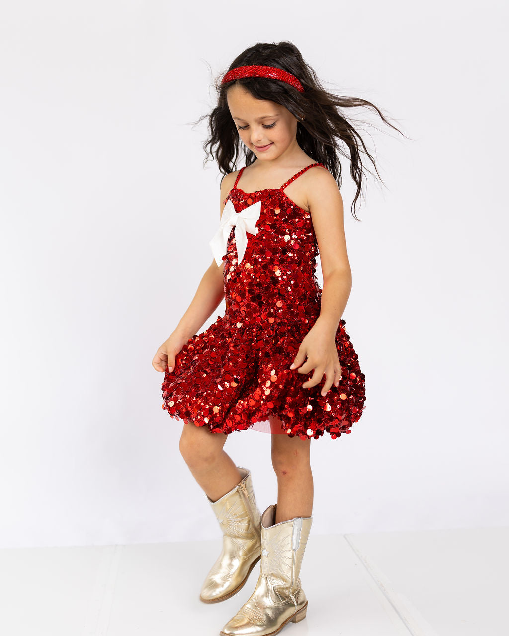 Red Sequins Bubble Bow Dress